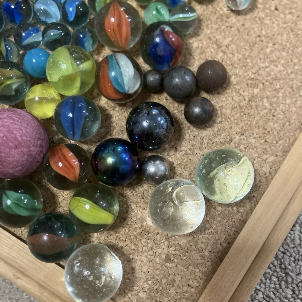 Vintage Mixed Marble Lot Plus Marble Pouch Shooters Steelies Cats Eye